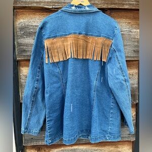 COPY - #17 DENIM & Co. JEAN BLAZER WITH EMBROIDERY and FRINGE ON BACK SIZE 1X